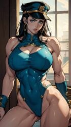 1girls abs ai_generated big_breasts black_hair blue_eyes breasts clothed clothing earrings female female_jotaro female_only genderswap_(mtf) hat hoop_earrings hourglass_figure human jojo's_bizarre_adventure jotaro_kujo leotard light-skinned_female light_skin long_hair muscular muscular_female nipples_visible_through_clothing rule_63 shounen_jump stardust_crusaders thighs