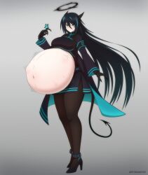 1girls black_hair female female_only fetal_movement hyper hyper_belly hyper_pregnancy pregnant ready_to_pop solo solo_female stygianrook turquoise_eyes