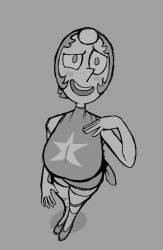 azai azaiart blush gem gem_(species) greyscale huge_breasts looking_at_viewer pearl_(steven_universe) steven_universe