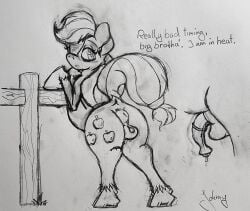 absurd_res anatomically_correct anatomically_correct_genitalia anatomically_correct_pussy animal_genitalia animal_penis animal_pussy anus applejack_(mlp) ass balls big_macintosh_(mlp) blush bodily_fluids breasts brother brother_and_sister crotchboobs cutie_mark dock dripping duo earth_pony equid equine equine_genitalia equine_penis equine_pussy female fence feral freckles friendship_is_magic fur genital_fluids genitals hair hasbro hi_res horse in_heat incest johrnyreport male male/female mammal medial_ring my_little_pony nude open_mouth penis pony precum precum_drip puffy_anus pussy sheath sibling simple_background sister tail text traditional_media_(artwork)