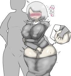 anon blush embarrassed enigi09 female grey_hair groping groping_ass groping_from_behind oc original original_character pants_down questionable_consent shaking stealth_ass_grab white_hair