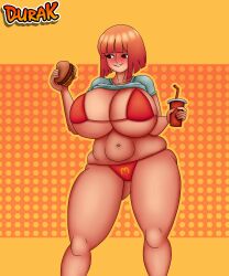 1girls alternate_body_type alternate_breast_size big_breasts bikini breasts busty curvaceous curvy curvy_body curvy_female curvy_figure durak female female_only hamburger huge_breasts large_breasts mcdonald's milf mom_(japanese_mcdonald's_commercial) mother orange_hair red_bikini solo thick_thighs thighs voluptuous yoru_mac