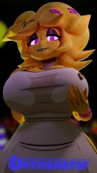 1girls 3d 3d_(artwork) alternate_version_available anthro anthro_only big_breasts breasts cally3d chica_(cally3d) chica_(fnaf) chiku chiku_(cryptia) clazzey clothed clothing cryptiacurves curvy fazclaire's_nightclub female female_only five_nights_at_freddy's fnaf fredina's_nightclub furry furry_only hi_res hourglass_figure looking_at_viewer pths scottgames solo solo_female voluptuous yellow_fur