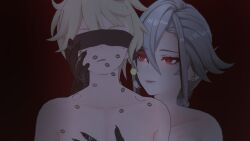 1boy 1girls 3d aether_(genshin_impact) arlecchino_(genshin_impact) bite_marks blindfold dominant_female domination female genshin_impact horny_female imminent_sex koikatsu lipstick_mark long_hair male mihoyo straight taller_girl