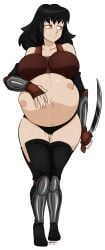 1girls big_belly black_hair female female_only fetal_movement marrazan orange_eyes original_character pregnant ready_to_pop seeds_of_destiny_(preggopixels) solo solo_female