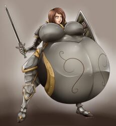 1girls breasts brown_hair female female_only hyper hyper_belly hyper_pregnancy knight large_breasts marrazan medieval_armor plate_armor pregnant ready_to_pop solo solo_female tagme