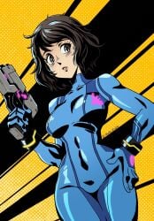 artist_request atlus persona persona_5 sadayo_kawakami samus_aran_(cosplay) solo zero_suit