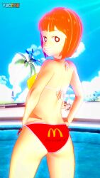 1girls alternate_version_available background beach bikini clouds day female female_only koikatsu light-skinned_female light_skin looking_back mcdonald's milf mom_(japanese_mcdonald's_commercial) ocean orange_hair palm_tree red_bikini_bottom short_hair vhsephi yellow_bikini_top yoru_mac