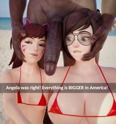 1boy 2girls 3d 3some alternate_version_available areola_slip areolae asian_female beach big_penis bikini biting_lip black_cock blizzard_entertainment breasts brown_eyes brown_hair currysfm d.va dark-skinned_male dark_skin english_text female female_focus fingernails freckles glans glasses hana_song imminent_oral imminent_sex interracial large_breasts light-skinned_female light_skin long_hair looking_at_penis looking_at_viewer male mei_(overwatch) micro_bikini outdoors overwatch penis penis_awe penis_close_to_face pose posing red_bikini selfie selfie_with_penis short_hair small_breasts snapchat text threesome uncensored