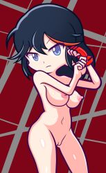 1girls black_hair blue_eyes breasts female female_only fingerless_gloves furii_(artist) human kill_la_kill matoi_ryuuko nude nude_female pussy puyo_puyo_artstyle solo studio_trigger