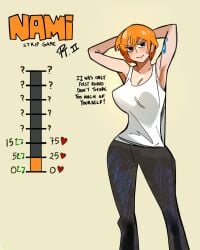 armpits dot_secret female female_only nami nami_(one_piece) one_piece pre-timeskip strip_game tank_top