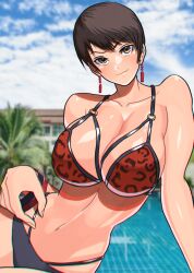 akisu_k athletic_female bikini huge_boobs huge_breasts king_of_fighters kof looking_at_viewer pool short_hair snk tagme tagme_(artist) vice_(kof)