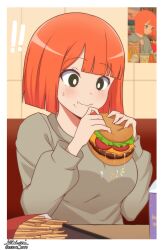 1girls big_breasts breasts cute female female_only fries hamburger ken-pai_(kenpai_arts) mcdonald's milf mom_(japanese_mcdonald's_commercial) mother not_porn orange_hair reference_image safe safe_for_work sfw solo sweater wholesome yoru_mac