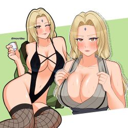 1girls big_breasts blush breast_focus breasts cleavage cup drink drunk feet_out_of_frame female female_only fishnets haori huge_breasts kimono lingerie mature_female mature_woman milf moxridey naruto naruto_(series) naruto_shippuden no_bra no_panties no_underwear_only one-piece_swimsuit one_eye_closed oppai revealing_clothes revealing_swimsuit sake solo solo_focus stockings sweat swimsuit tsunade underwear upper_body url voluptuous watermark web_address wink