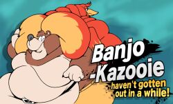 1boy 1girls anthro ass avian avian_humanoid banjo-kazooie banjo_(banjo-kazooie) beak bear belly belt belt_buckle big_belly bird boot_(artist) breasts brown_fur brown_hair english_text fat female furry hips huge_belly kazooie large_ass large_belly large_breasts male moobs morbidly_obese morbidly_obese_female morbidly_obese_male mostly_nude mostly_nude_male nude nude_female obese obese_female obese_male overweight overweight_female overweight_male rareware red_feathers red_hair stomach stretched_belt super_smash_bros._ultimate text thick_thighs thighs ursid ursid_humanoid weight_gain wide_hips