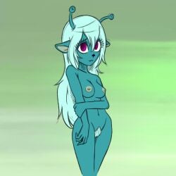 2017 alien alpha_channel antennae_(anatomy) anthro breasts colored crossed_arms emoji_alien_(samurai_jack) female hali hi_res humanoid navel nipples nude plague_of_gripes pubes samurai_jack solo third-party_edit