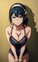 ai_generated amanai_riko big_breasts blue_eyes blue_hair blue_lingerie deinacht jujutsu_kaisen long_hair looking_at_viewer smiling_at_viewer