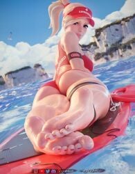 1girls 3d alternate_costume ass barefoot big_ass blender feet female female_only foot_fetish forceballfx lifeguard_mercy mercy overwatch red_toenail_polish solo toes