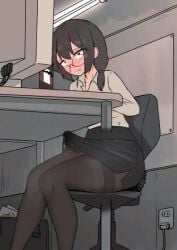 1futa animated big_penis breasts clothed clothing duke_shiwa erection erection_under_clothes fully_clothed futa_only futanari human light-skinned_futanari light_skin office_futa office_lady pantyhose penis precum precum_through_clothing shiwa_kou shorter_than_30_seconds sitting solo tagme tenting vertical_video video