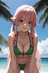 1girls ai_generated gasai_yuno green_bikini looking_at_viewer mirai_nikki tag_me tagme