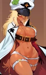 blonde_hair cleavage dark-skinned_female dark_skin female_only guilty_gear nipples ramlethal_valentine sachiko sachiko_lashes solo