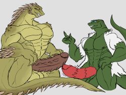 2boys abs anthro balls big_balls big_pecs big_penis clothing daikuhiroshiama duo eyewear genitals glasses green_body green_scales hi_res huge_cock hyper hyper_genitalia hyper_penis lizard male male/male male_only marvel muscular muscular_anthro muscular_male pecs penis reptile scales scalie spider-man_(series) spikes the_lizard_(marvel) torn_clothing yaoi