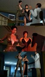 1boy 2girls 3d alternate_breast_size alternate_costume anna_miller_(metro) brainwashing catsuit cocktail_dress dominant_female domination dress erect_nipples exposed_breasts femsub forced forced_exposure from_dom_to_sub garry's_mod high_heels highres hypnosis lara_croft lara_croft_(survivor) latex latex_suit leather_boots maledom metro_(series) metro_exodus mind_control scelusnizer secret_agent striptease tagme tomb_raider tomb_raider_(survivor) tomboy trample trampling undressing