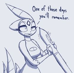 2023 4th_wall_breaking anthro arte_(r-mk) big_breasts breasts cleavage cleavage_cutout female female_focus female_only humor nintendo original original_character pen pokemon pokemon_(species) r-mk sketch sneasel text