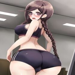 ai_generated ass blush buruma cameltoe danganronpa danganronpa:_trigger_happy_havoc fukawa_touko glasses gym gym_shorts gym_uniform huge_ass large_ass looking_at_viewer looking_back midriff n.c.b_ai shorts shy sideboob sports_bra stable_diffusion thick_thighs tight_clothing twintails