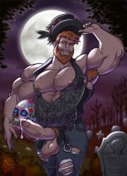 1boy abs beard belly belt biceps big_balls big_belly big_muscles big_nipples big_penis dia_de_los_muertos gay ginger_hair ginger_pubic_hair graveyard hairy hairy_armpits hairy_arms hairy_chest hairy_cock half-dressed half_naked halloween halloween_costume hat huge_balls huge_cock huge_cock huge_nipples huge_testicles leprechaun mail_order_superhero male male/male male_only muscle muscles muscular muscular_arms muscular_back muscular_male nipples outdoor_nudity outdoors outside pants pecs pectorals pubic_hair pubic_hair_peek public public_indecency public_nudity red_hair vest yellow_eyes