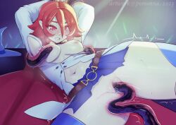 1girls alternate_costume arms_behind_head audience blush breasts chariot_du_nord clothed_sex drooling exhibitionism exposed_breasts little_witch_academia pomonna pomonnart questionable_consent red_eyes red_hair restrained_by_tentacles shiny_chariot short_hair tentacle tentacle_in_pussy tentacle_on_breast tentacles_around_wrists torn_clothes ursula_callistis vaginal_penetration witch witch_hat