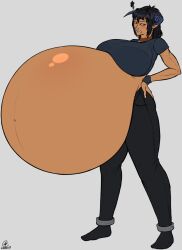 a0iisa big_breasts blush breasts dark-skinned_female female female_only horns hyper hyper_belly hyper_pregnancy original_character pregnant solo solo_female