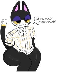 1boy 1male animal_crossing big_thighs bluemannsfw catboy dialogue erick1778 feline femboy gay male_only only_male punchy_(animal_crossing) sitting solo