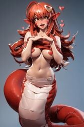 1girls ai_generated apode big_breasts breasts female female_focus female_only furr_app lamia long_hair looking_at_viewer miia miia_(monster_musume) monster monster_girl monster_musume monster_musume_no_iru_nichijou pointy_ears pose red_ears red_hair red_scales snake snake_girl solo solo_female solo_focus yellow_eyes