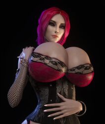 1girls 3d 3d_(artwork) alternate_breast_size areolae areolae_slip bra breasts_bigger_than_head choker cleavage corset female female_only female_solo gigantic_breasts huge_breasts lingerie solo solo_female tagme toreador_(vtm) vaako vampire vampire_girl vampire_the_masquerade vampire_the_masquerade_bloodlines velvet_velour world_of_darkness