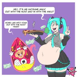 1boy 1girls belly breasts burp burping digestion domino's_pizza female_pred food hatsune_miku huge_belly internal internal_view male_prey mr_rattleb0nes oral_vore peace_sign pizza stomach stomach_acid the_noid vocaloid vore