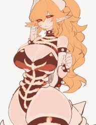 1girls 2023 big_breasts blonde_hair blush bone_pattern bone_tail bowsette embarrassed fanart female female_only flustered genderswap_(mtf) hair_between_eyes hips horn horns large_breasts light-skinned_female light_skin mario_(series) new_super_mario_bros._u_deluxe orange_eyes pointy_ears ponytail shell solo spiked_bracelet spiked_collar stockings tail thick_thighs thighhighs thighs usa37107692 voluptuous voluptuous_female