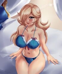 1girls big_breasts blonde_hair blue_eyes bra breasts female female_only huge_breasts large_breasts leonart long_hair mario_(series) medium_hair nintendo panties princess_rosalina super_mario_galaxy thick_thighs white_skin wide_hips