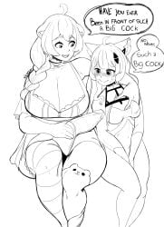 ahoge animal_ears braided_hair choker english_text ferret ferret_girl futanari hand_under_clothes indie_virtual_youtuber laimu large_breasts larger_female line_art nicoguer penis penis_awe penis_worship squchan_(vtuber) sweatdrop thick_thighs twitch vinesauce virtual_youtuber vtuber vyugen