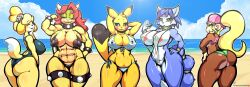 5girls abs alternate_breast_size alternate_color animal_crossing anthro anthrofied areola_slip areolae armpits ass back beach bell belly big_ass big_breasts big_eyes big_tail bikini black_sclera blonde blonde_female blonde_hair blonde_hair_female blue_background blue_eyes blue_fur bowser bracelet breasts brown_fur canid canine canis cleavage cleft_tail closed_eyes clothed clouds collar cosplay_pikachu crossgender crossover dixie_kong dog dog_girl donkey_kong_(series) earrings eye_contact eyelashes female female_bowser female_focus female_only fit fox fox_girl furry genderbend genderbent genderswap_(mtf) green_eyes grin group hair_ornament half-closed_eyes hat huge_ass huge_breasts isabelle_(animal_crossing) koopa krystal large_ass large_breasts lollipopcon long_hair looking_at_viewer looking_back mario_(series) monkey monkey_girl mtf_crossgender multiple_girls muscular muscular_female navel nintendo nipple_bulge nipples one_eye_closed one_piece_swimsuit original original_character outdoors pikachu pokémon_(species) pokemon pokemon_rgby ponytail pose posing primate revealing_clothes rodent rule_63 sky sling_bikini smile spikes squirtle standing star_fox swimsuit swimwear tail teeth thick_thighs thighs topknot white_eyes wide_hips wink yellow_fur yellow_skin