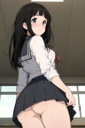 ai_generated ass black_hair chitanda_eru classroom hyouka kslgsnb no_panties pixai school_uniform schoolgirl upskirt