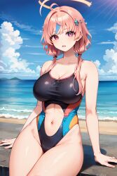 1girls ai_generated beach cloudy_sky essievt pink_hair star two_tone_hair virtual_youtuber vtuber water