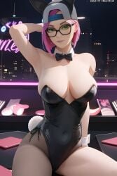 1girls 2023 ai_generated big_breasts blush bow_tie bowtie breasts bunny_costume bunny_ears bunny_tail bunnysuit epic_games female female_only fortnite glasses green_eyes hand_on_head hat human light-skinned_female lynx lynx_(fortnite) nightclub pink_hair playboy_bunny playboy_bunny_costume playboy_bunny_leotard solo wrist_cuff wrist_cuffs