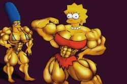 abs biceps big_breasts big_muscles bikini blue_hair breasts dr-robert420 female huge_breasts huge_muscles large_breasts large_muscles lisa_simpson marge_simpson muscles muscular muscular_arms muscular_female muscular_legs pecs spiky_hair the_simpsons yellow_body