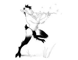 absurd_res bulge clothing flaccid flute genital_outline hi_res hooves horn male_only monochrome musical_instrument penis_outline playing_music satyr solo solo_male underwear wind_instrument woodwind_instrument zepthehyerian