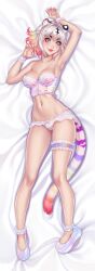 1girls armpits cleavage dakimakura_design lingerie lying medium_breasts short_hair solo tail toumeimei