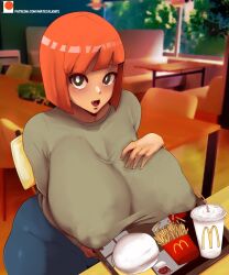 1girls alternate_breast_size bikini breasts cleavage female female_only hi_res huge_breasts javomateador large_breasts light-skinned_female light_skin massive_breasts mcdonald's milf mom_(japanese_mcdonald's_commercial) orange_hair short_hair solo textless yoru_mac