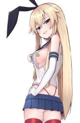 1girls animal_ears ass bandaid bandaids_on_nipples big_ass big_breasts blonde_hair breasts bunny_ears busty butt_crack clothes_pull fake_animal_ears female female_only kantai_collection large_breasts legs long_hair looking_at_viewer looking_back microskirt midriff miniskirt naughty_face no_bra pasties rabbit_ears sailor_collar sensual shimakaze_(kantai_collection) sideboob skirt smile teasing thighs thong tiemu_(man190) yellow_eyes