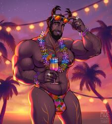 1boy abs bara beach beard biceps bracelet brown_hair chest chest_hair cockroach cockroach_humanoid dad_bod floral_print flower flower_bracelet flower_necklace gay gay_male hairy hairy_arms hairy_belly hairy_chest hairy_legs hairy_male horn horns humanoid mail_order_superhero male male/male male_focus male_only muscle muscle_tone muscles muscular muscular_arms muscular_ass muscular_back muscular_legs muscular_male muscular_thighs necklace nipples outdoors outside pecs pectorals public ring rings sunglasses sunglasses_on_head tan_body tattoo tattoo_on_chest tattoo_on_legs tattoos thick thick_ass thick_hips thick_legs thick_thighs thong yellow_eyes