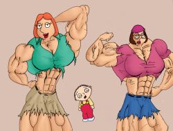 abs biceps big_breasts big_muscles breasts dr-robert420 family_guy female glasses hat huge_breasts huge_muscles large_breasts large_muscles lois_griffin male meg_griffin muscles muscular muscular_female pecs ripped_clothing stewie_griffin